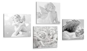 Zestaw obrazów harmonia aniołów w wersji czarno-białej
