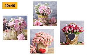 Zestaw obrazów bukiet kwiatów w stylu vintage