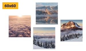 Zestaw obrazów zimowa przyroda z chmurami
