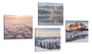 Zestaw obrazów zimowa przyroda z chmurami