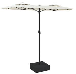 Podwójny parasol ogrodowy z LED, piaskowy, 316x145 cm
