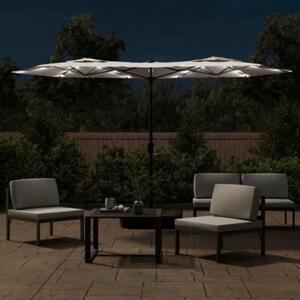 Podwójny parasol ogrodowy z LED, piaskowy, 316x145 cm