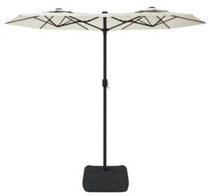 Podwójny parasol ogrodowy z LED, piaskowy, 316x145 cm