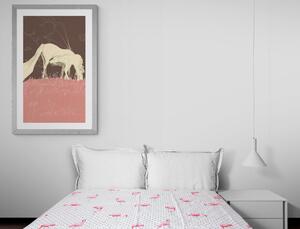 Plakat z passepartout koń na różowej łące