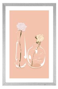 Plakat z passepartout minimalistyczne kwiaty w wazonie