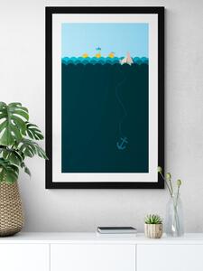 Plakat z passepartout magiczne morze z łódką