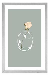 Plakat z passepartout kwiat w wazonie w prostym stylu