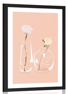 Plakat z passepartout minimalistyczne kwiaty w wazonie