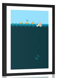 Plakat z passepartout magiczne morze z łódką