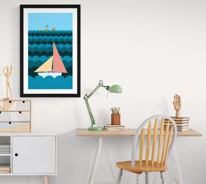 Plakat z passepartout łódź na morzu