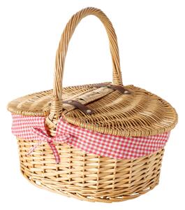 Koszyk piknikowy wiklinowy DENYA, wyściółka z materiału w kratkę, 47 x 34 x 42 cm