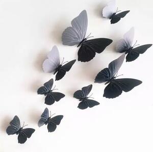 Naklejka na ścianę "Plastikowe motyle 3D - czarne" 12 szt 6-12 cm