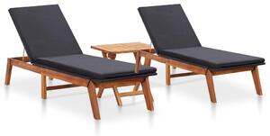 Leżaki ze stolikiem, 2 szt., polirattan i lite drewno akacjowe