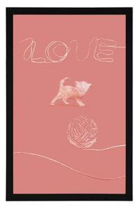 Plakat kot z kłębkiem i napisem Love