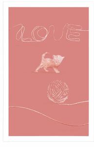 Plakat kot z kłębkiem i napisem Love