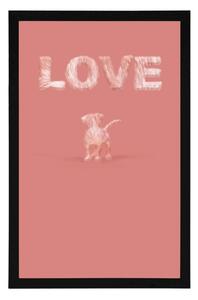 Plakat pies z napisem Love na różowo
