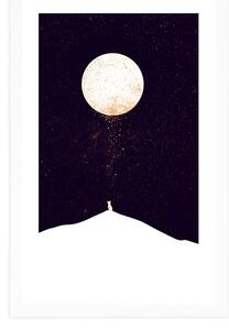 Plakat passepartout zwierzę pod pełnią księżyca