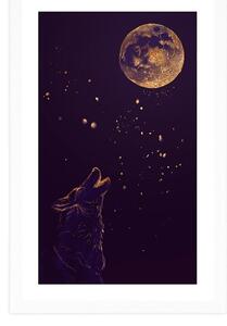 Plakat passepartout wilk w pełni księżyca