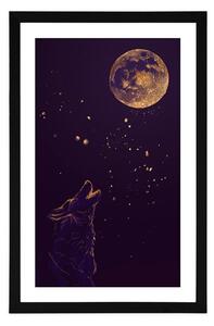 Plakat passepartout wilk w pełni księżyca