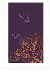 Plakat passepartout lot ptaków nad drzewem