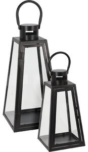 Lampion metalowy czarny TRAPEZE, 2 latarenki