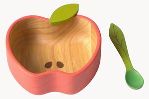 Komplet ręcznie wykonanej miseczki z łyżką Pepa the Apple, 2 elem