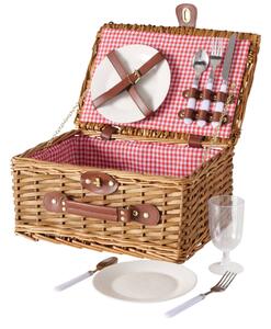 Koszyk piknikowy wiklinowy DARCEL, talerze, kieliszki, sztućce