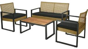 Komplet mebli ogrodowych, plecione siedziska z drewnianym stolikiem