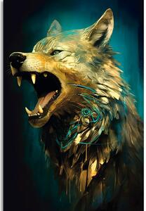 Obraz niebiesko-złoty wilk
