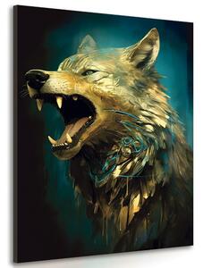 Obraz niebiesko-złoty wilk