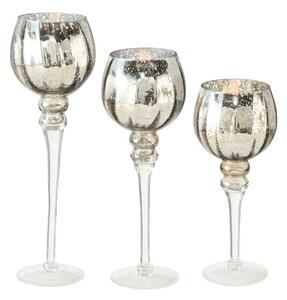 Szklane świeczniki, wysokie kielichy, w szampańskim kolorze, 3 sztuki