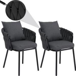 Zestaw 2 aluminiowych krzeseł do jadalni HWC-P89, krzesło do wnętrz z podłokietnikami, tkanina/materiał (180 g/m²) plecionka linowa Rope ~ antracyt