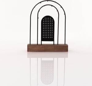 Metalowy stojak na biżuterię, drewniana podstawka, 18 x 4,5 cm