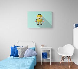 Obraz żółty robot na niebieskim tle