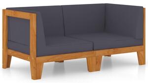 Sofa 2-osobowa z ciemnoszarymi poduszkami, drewno akacjowe