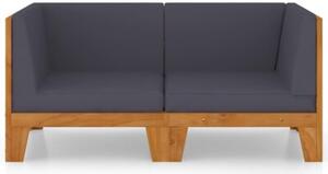 Sofa 2-osobowa z ciemnoszarymi poduszkami, drewno akacjowe