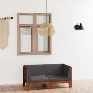 Sofa 2-osobowa z ciemnoszarymi poduszkami, drewno akacjowe