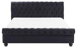 Łóżko welurowe czarne 160 x 200 pikowane wezgłowie ze stelażem brązowe nóżki Avallon Beliani