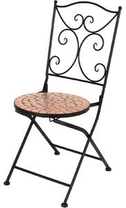 Metalowe krzesło balkonowe z mozaiką i ozdobnym oparciem