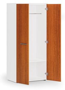 Szafa ubraniowa biurowa PRIMO WHITE, 1 półka, drążek do szafy, 1781 x 800 x 500 mm, biały/czereśnia