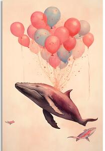 Obraz rozmarzony wieloryb z balonami