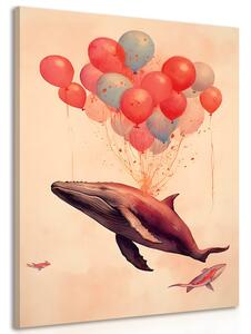 Obraz rozmarzony wieloryb z balonami