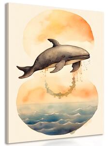 Obraz rozmarzony wieloryb o zachodzi słońca