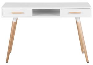 Retro biurko na drewnianych nogach 120 x 45 cm białe z szufladami Frisco Beliani