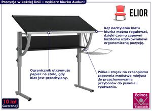 Czarno-szare wysokie biurko z regulowanym blatem - Audun