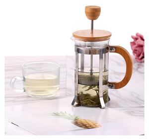 Dzbanek do kawy lub herbaty z drewnianą rączką i przykrywką, Objętość: 350 ml