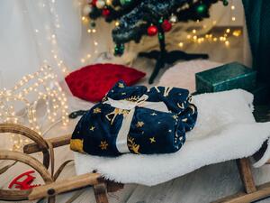 Ciemnoniebieski świąteczny koc z mikropluszu GOLDEN DEER Rozmiar: 160 x 200 cm