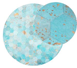 Dywan niebieski skórzany okrągły ø 140 cm patchwork wzór geometryczny Zeytin Beliani