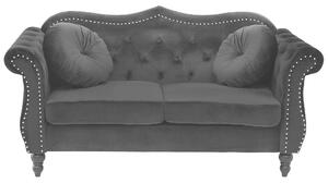 Dwuosobowa sofa welurowa pikowana czarna z okrągłymi poduszkami Skien Beliani