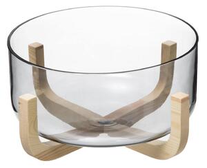 Miska na sałatkę ARHA, 24 cm, szklana, z drewnianą podstawką